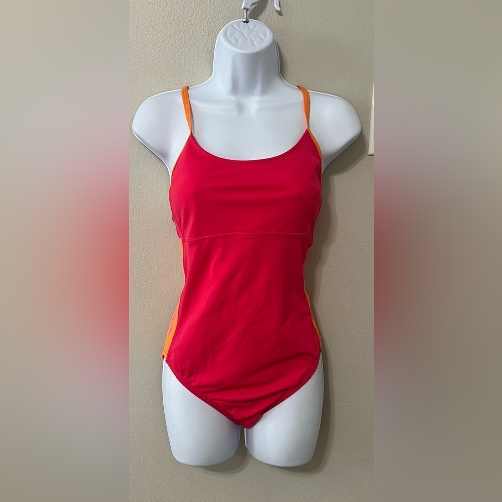 Speedo One Piece Swimsuit Women’s Size 9/10 Pink Orange Racerback EUC